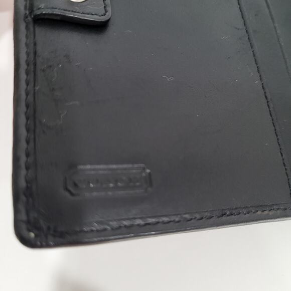 Coach Wallet Canvas Leather Black Designer Medium Bifold Zip Logo Kisslock Fair - Picture 4 of 10